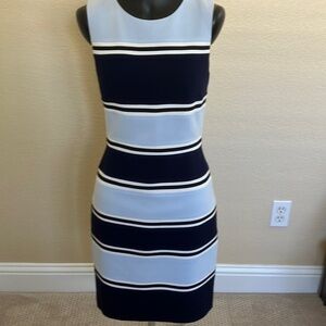 WHBM Sleeveless Dress - Navy and light blue with black and white accents